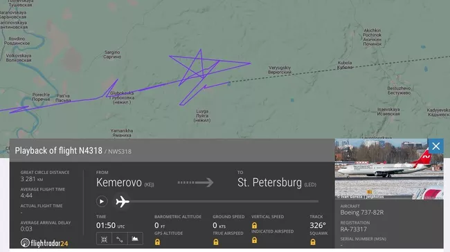 Траектория полета смолета авиакомпании Nordwind Airlines на сайте Flightradar24