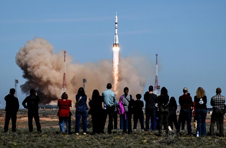 Запуск ракеты-носителя Союз-2.1а с кораблем Союз МС-27 с космодрома Байконур Запуск ракеты-носителя Союз-2.1а с кораблем Союз МС-27 с космодрома Байконур