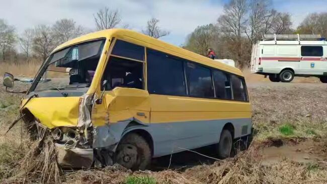 Место ДТП с автобусом в Спасском районе Приморья. 4 мая 2025