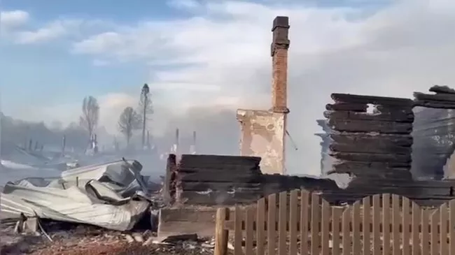 Последствия пожара в красноярском селе Таежное