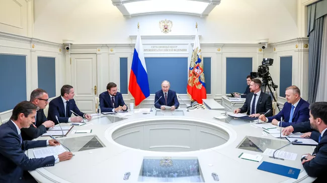 Президент РФ Владимир Путин во время встречи в режиме видеоконференции с членами Общероссийской общественной организации Деловая Россия 
