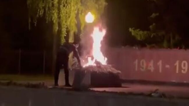 Неизвестный мужчина потушил Вечный огонь на мемориале Памятник Славы, посвящённом погибшим в боях за Воронеж во время Великой Отечественной войны