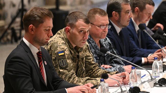 Участники украинской делегации на переговорах между делегациями России и Украины в Стамбуле