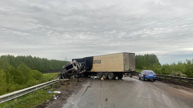 Место ДТП с участием фургона и грузовика в Чамзинском районе Мордовии. 19 мая 2025