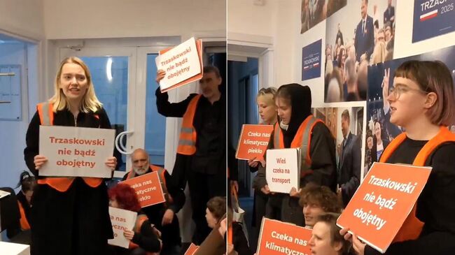 Экоактивисты из организации Последнее поколение ворвались в избирательный штаб кандидата в президенты Польши мэра Варшавы Рафала Тшасковского