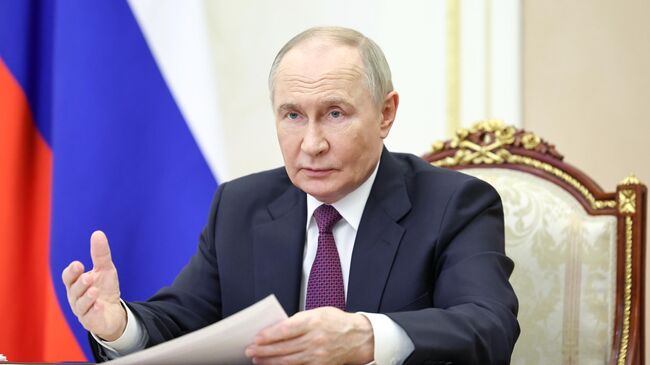 Президент РФ Владимир Путин проводит совещание в режиме видеоконференции с членами правительства РФ