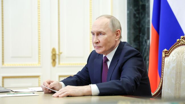 Президент РФ Владимир Путин проводит совещание в режиме видеоконференции с членами правительства РФ