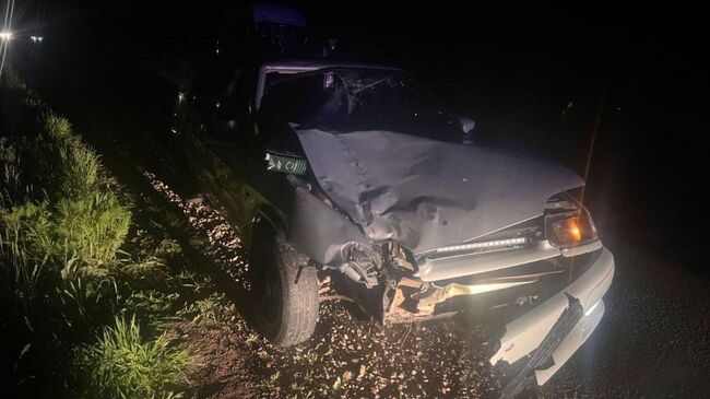 Место столкновения мопеда и легкового автомобиля в Марий Эл