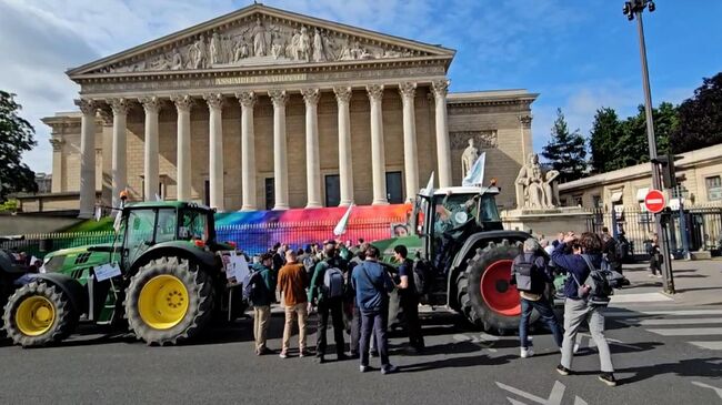 Фермеры у здания нижней палаты парламента в Париже