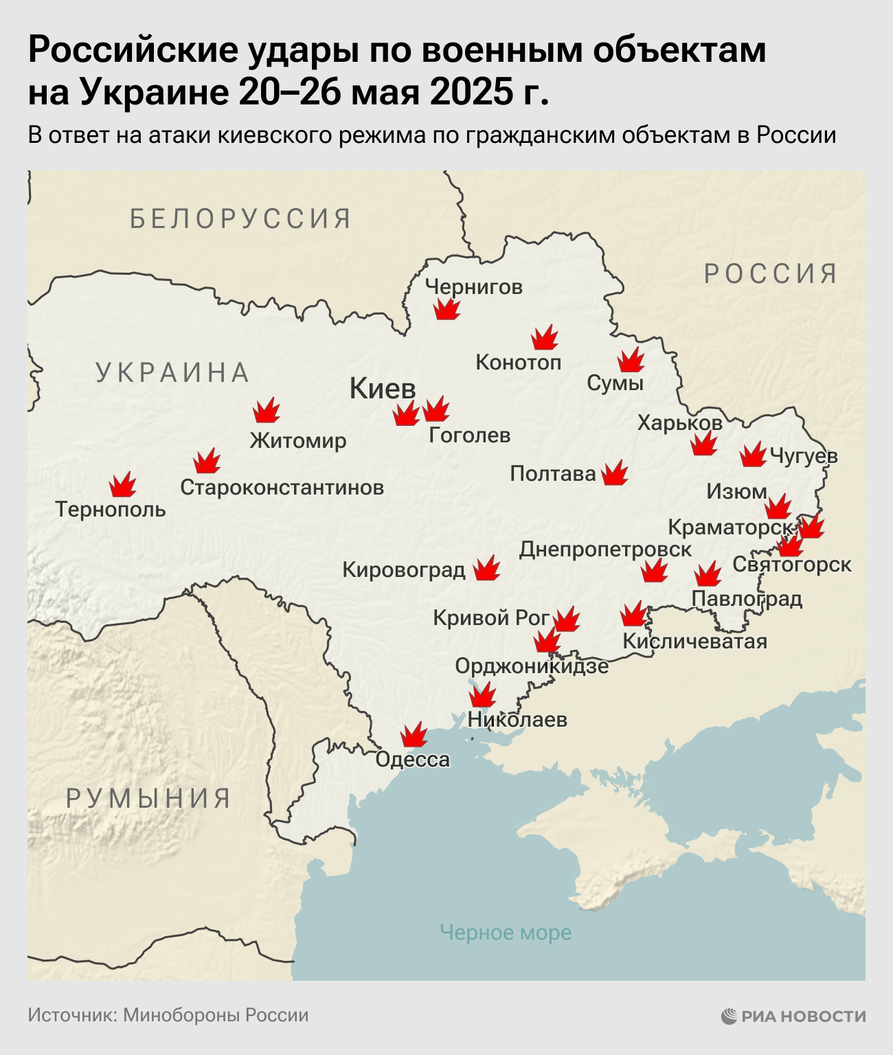 Российские удары по военным объектам на Украине 20-26 мая 2025 года 