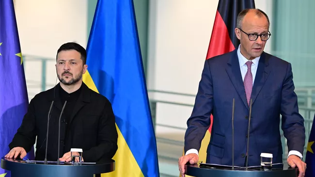 Фридрих Мерц и Владимир Зеленский во время пресс-конференции, 28 мая 2025 года