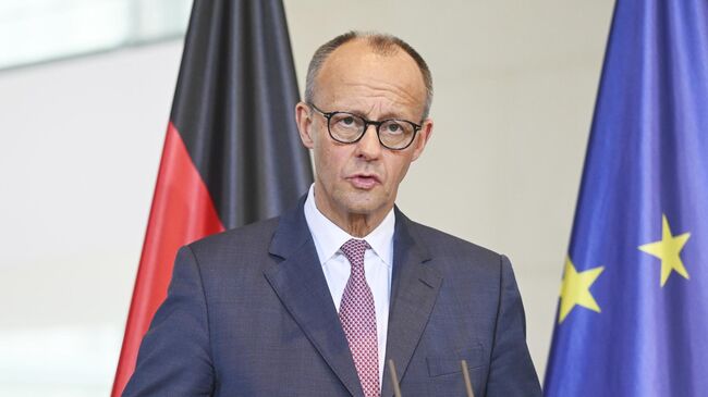 Канцлер ФРГ Фридрих Мерц во время совместной пресс-конференции с Владимиром Зеленским