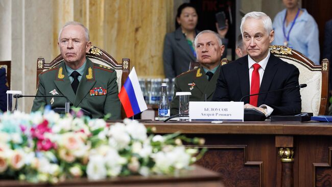 Министр обороны РФ Андрей Белоусов на заседании Совета министров обороны Организации Договора о коллективной безопасности в Бишкеке. 28 мая 2025