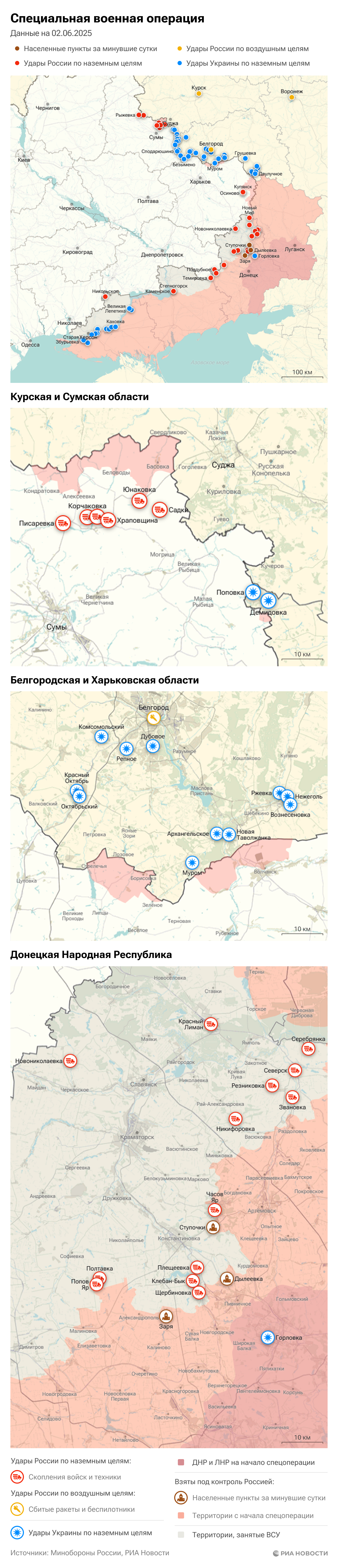 Карта спецоперации Вооруженных сил России на Украине на 02.06.2025
