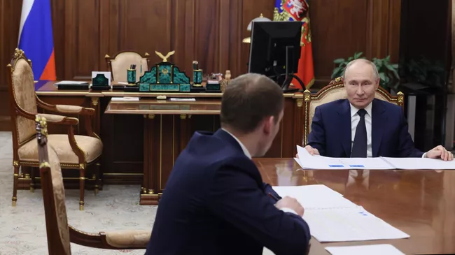 Президент РФ Владимир Путин во время встречи с министром природных ресурсов и экологии Александром Козловым
