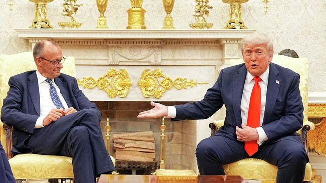 Президент США Дональд Трамп и канцлер Германии Фридрих Мерц во время встречи в Вашингтоне. 5 июня 2025