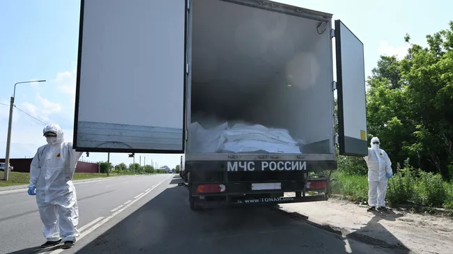 Рефрижератор с телами погибших украинских военнослужащих в Брянской области