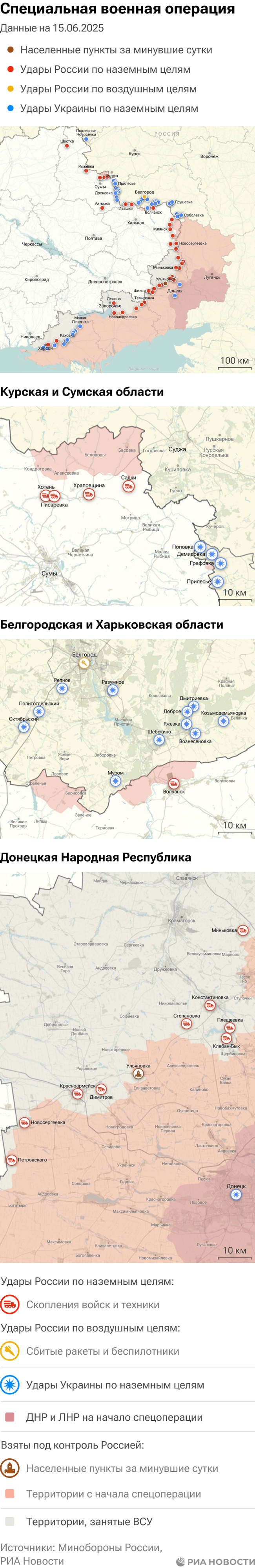 Карта спецоперации Вооруженных сил России на Украине на 15.06.2025