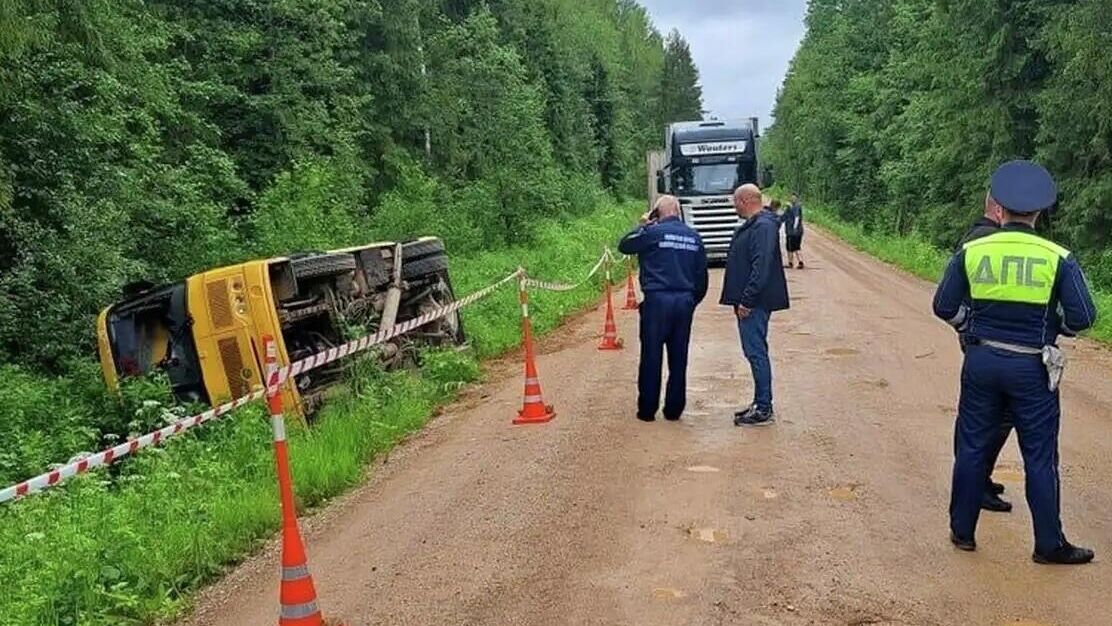 Автобус с детьми съехал в кювет в Новгородской области0