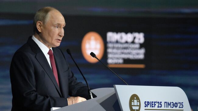 Президент России Владимир Путин на пленарном заседании XXVIII Петербургского международного экономического форума