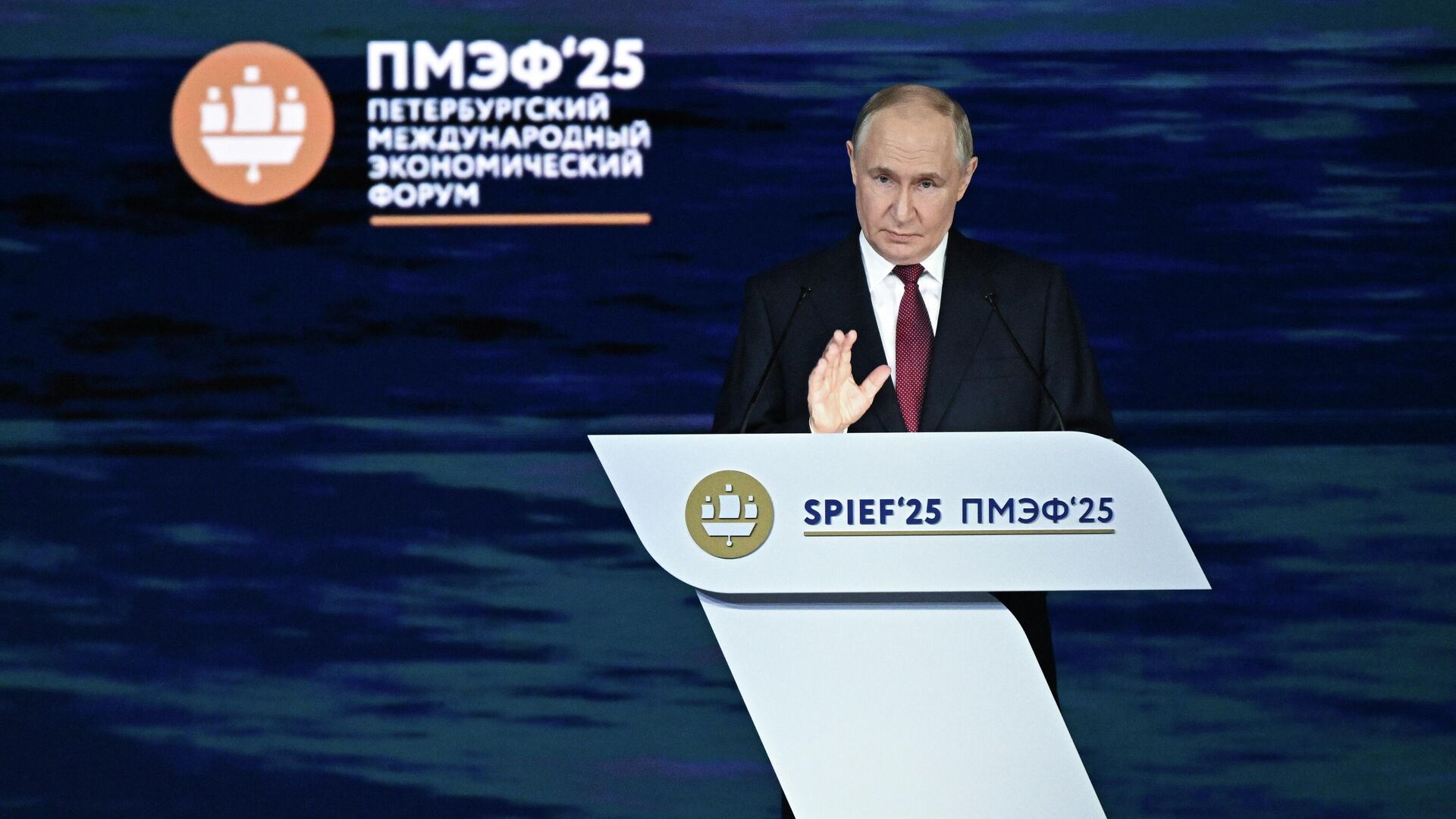 Президент России Владимир Путин на пленарном заседании XXVIII Петербургского международного экономического форума Президент России Владимир Путин на пленарном заседании XXVIII Петербургского международного экономического форума - РИА Новости, 1920, 20.06.2025
