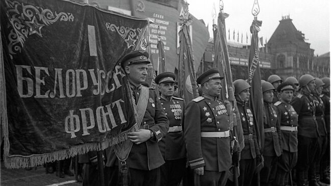 Воины 1 Белорусского фронта на Параде Победы на Красной площади 24 июня 1945 года