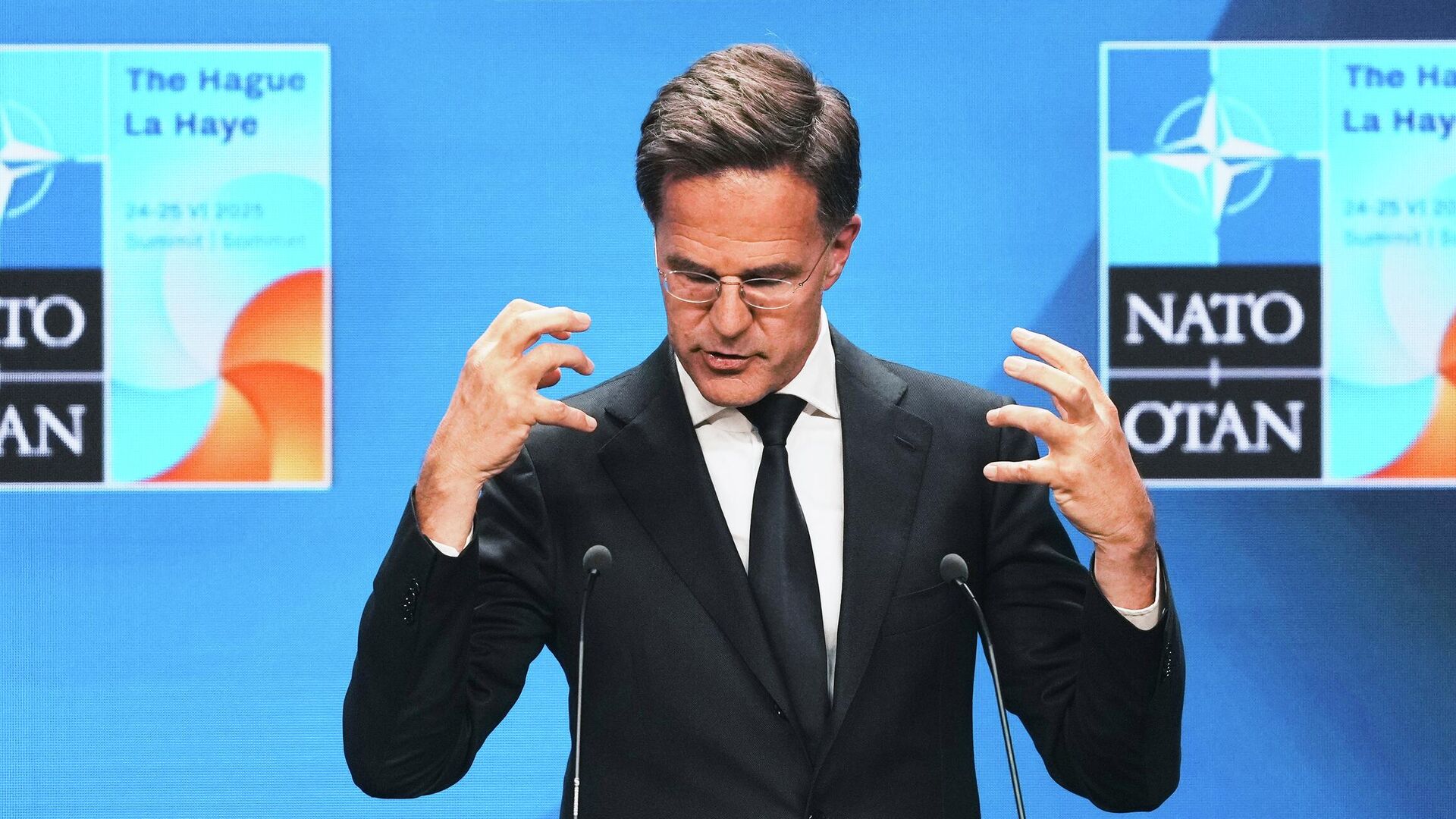 Генсек НАТО Марк Рютте на саммите НАТО в Гааге Генсек НАТО Марк Рютте на саммите НАТО в Гааге - РИА Новости, 1920, 26.06.2025