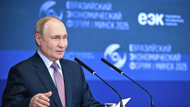 Президент России Владимир Путин принимает участие в пленарном заседании IV Евразийского экономического форума в Минске