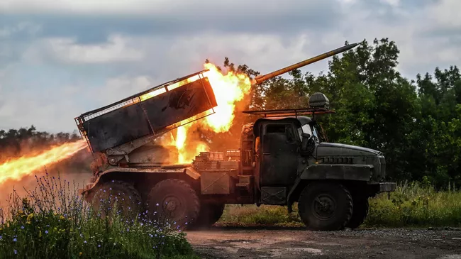 Боевая работа расчета РСЗО Град