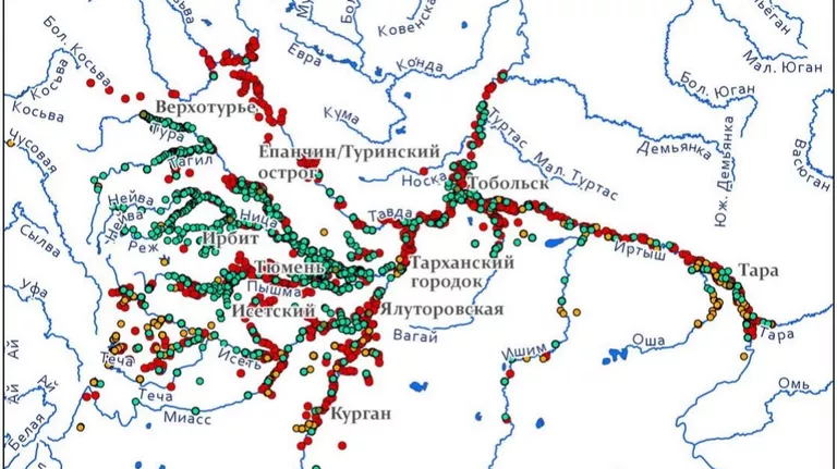 Map of settlements from Semyon Remezov`s works
