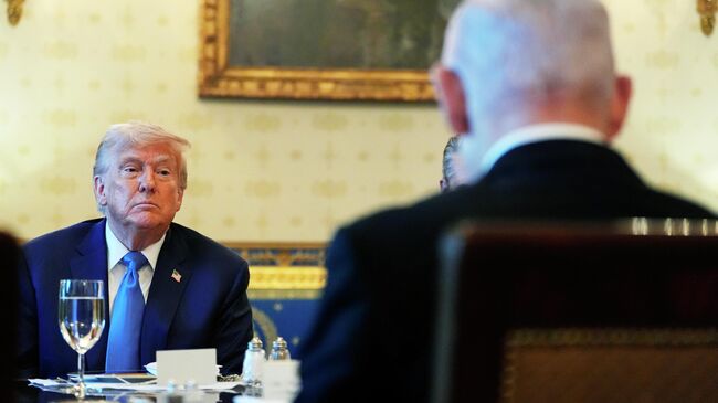 Президент США Дональд Трамп во время встречи с премьером Израиля Биньямином Нетаньяху