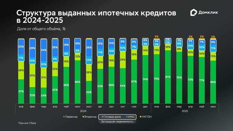 Структура выданных ипотечных кредитов в 2024-2025 годах