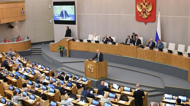 Министр финансов Антон Силуанов выступает на пленарном заседании Госдумы