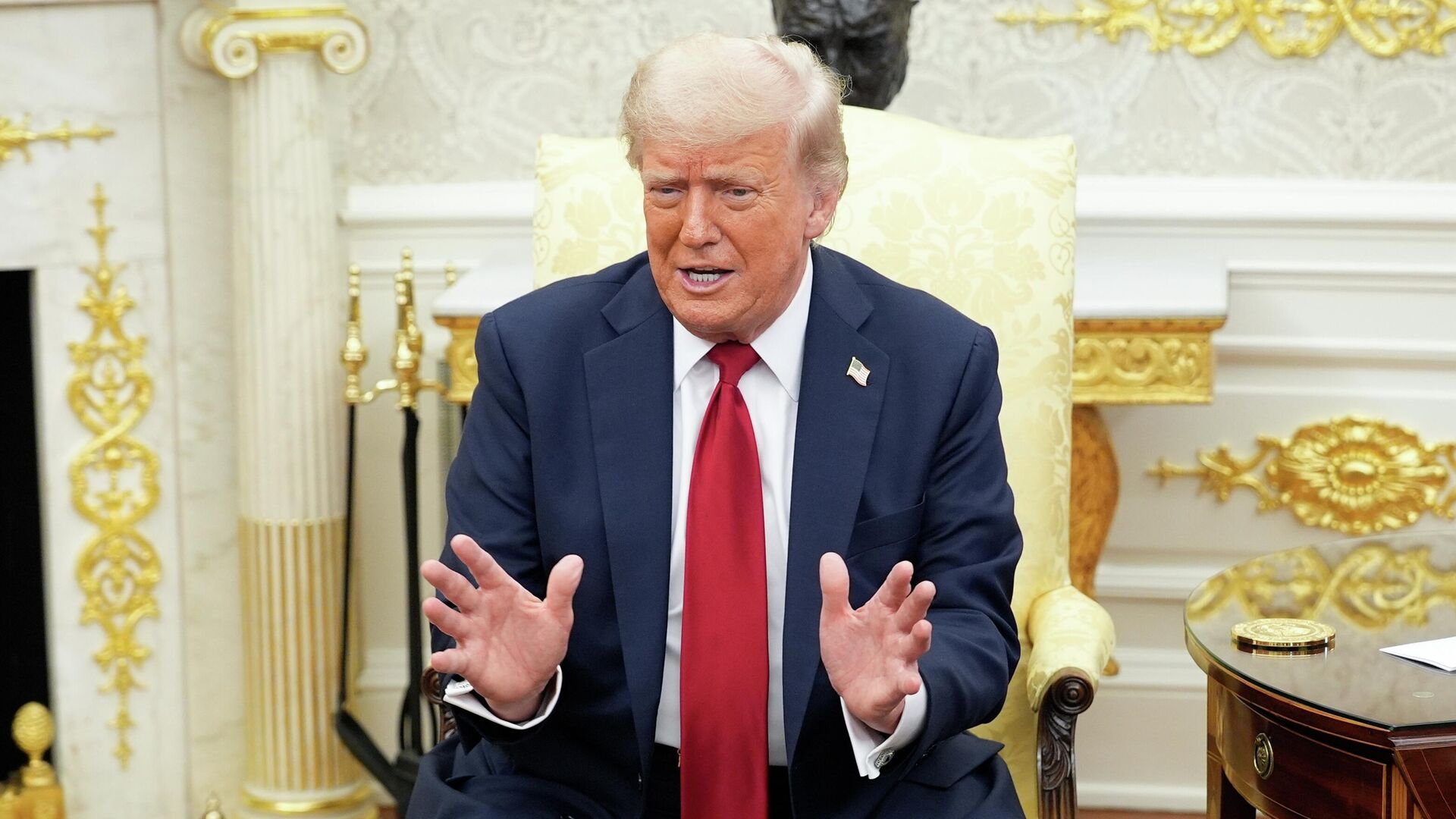 Президент США Дональд Трамп во время встречи в Вашингтоне с генсеком НАТО Марком Рютте Президент США Дональд Трамп во время встречи в Вашингтоне с генсеком НАТО Марком Рютте - РИА Новости, 1920, 15.07.2025