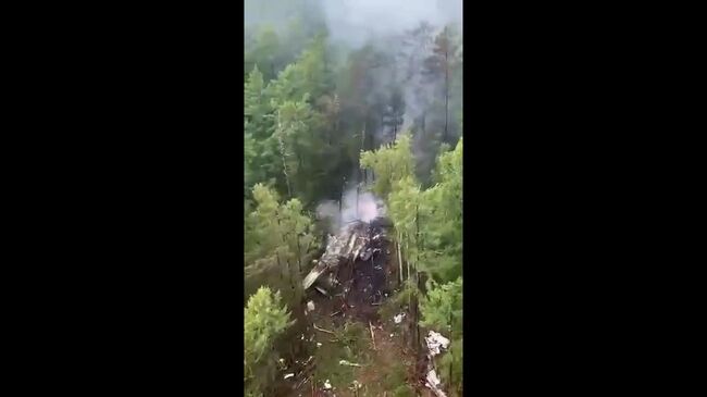 Кадры с места крушения самолета Ан-24 в Амурской области 