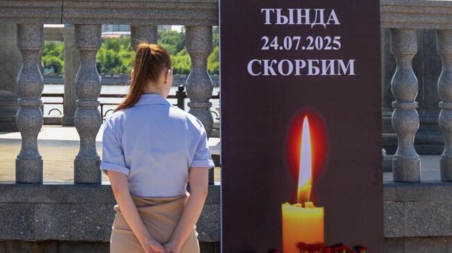 Стихийный мемориал в память о жертвах крушения самолета Ан-24 у ротонды на набережной Благовещенска