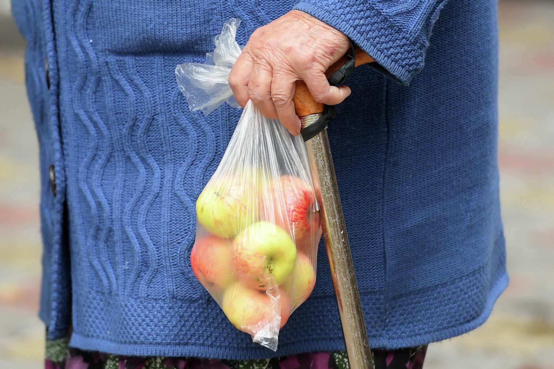 Пожилая женщина несет яблоки - РИА Новости, 1920, 12.08.2025