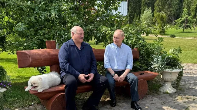Президент России Владимир Путин и президент Белоруссии Александр Лукашенко во время встречи на Валааме