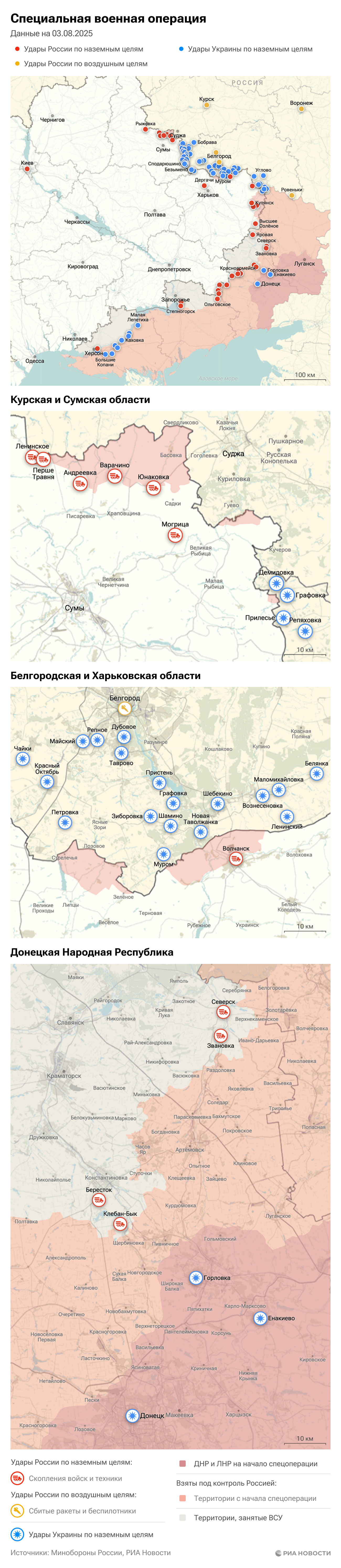 Карта спецоперации Вооруженных сил России на Украине на 03.08.2025