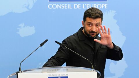 Владимир Зеленский на пресс-конференции в Совете Европы в Страсбурге, Франция