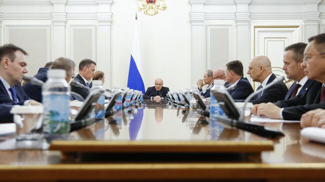 Председатель правительства РФ Михаил Мишустин проводит совещание с вице-премьерами