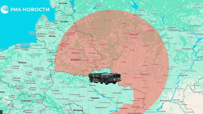 Карта с радиусом поражения украинскими баллистическими ракетами Сапсан, если бы они запускались с территории, подконтрольной киевскому режиму