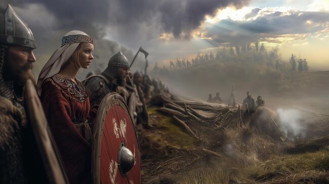 Изображение Княгиня Ольга наблюдает, как местные жители срывают по ее приказу в Свинеске (древнее предполагаемое название поселения на месте современного Гнездово) курганы местной знати