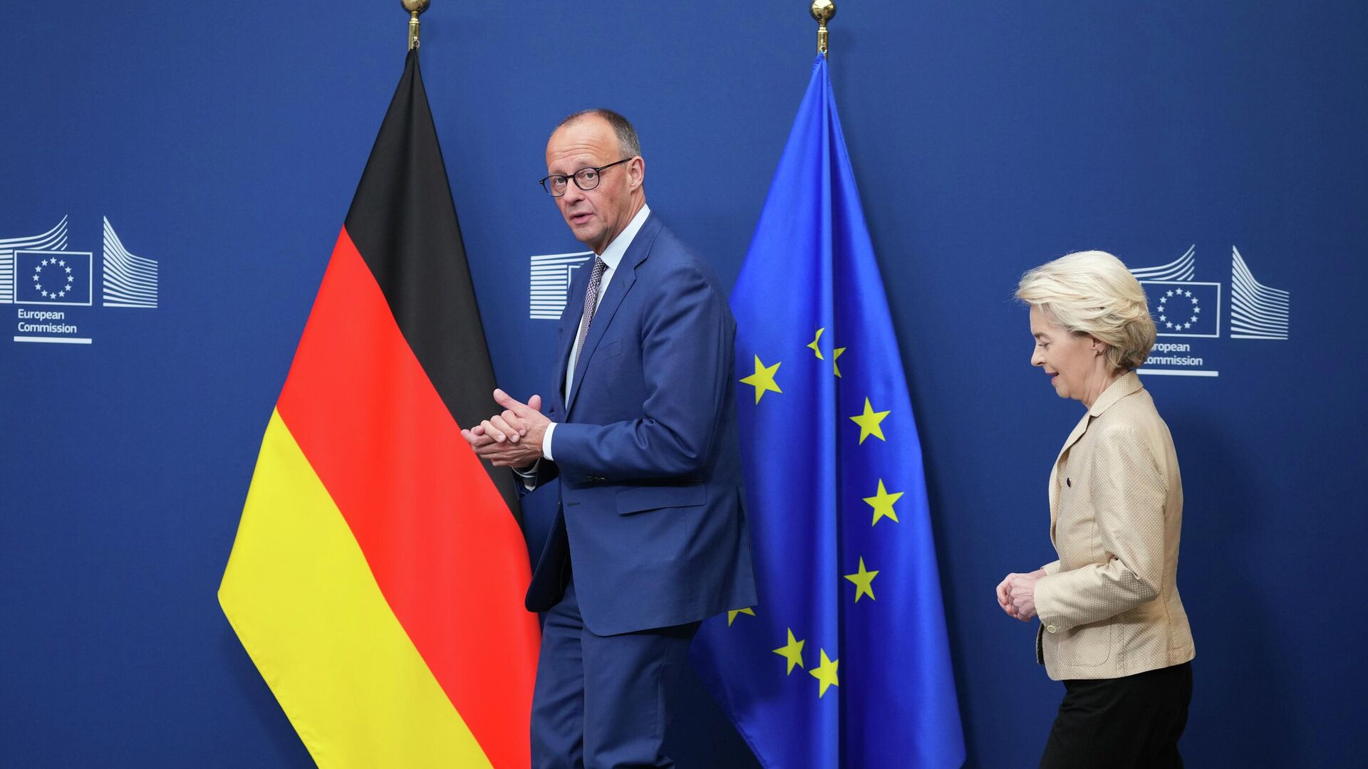 Канцлер Германии Фридрих Мерц и председатель Европейской комиссии Урсула фон дер Ляйен Канцлер Германии Фридрих Мерц и председатель Европейской комиссии Урсула фон дер Ляйен - РИА Новости, 1920, 02.09.2025