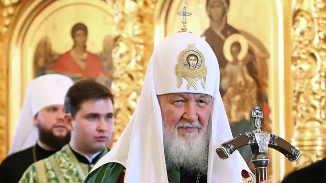 Патриарх Московский и всея Руси Кирилл в Троицком соборе Спасо-Преображенского Соловецкого ставропигиального мужского монастыря