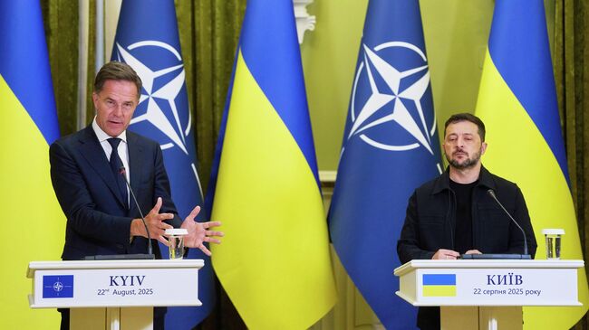 Генсек НАТО Марк Рютте и Владимир Зеленский во время пресс-конференции в Киеве