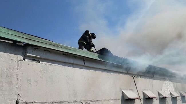 Ликвидация пожара на кровле птицефабрики в поселке Рощино Челябинской области. 23 августа 2025