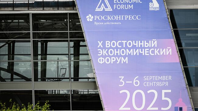 Баннер Восточного экономического форума в международном аэропорту Владивостока имени В. К. Арсеньева