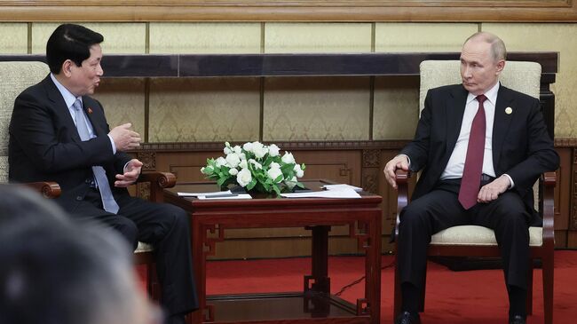 Президент РФ Владимир Путин и президент Социалистической Республики Вьетнам Лыонг Кыонг во время встречи в Пекине