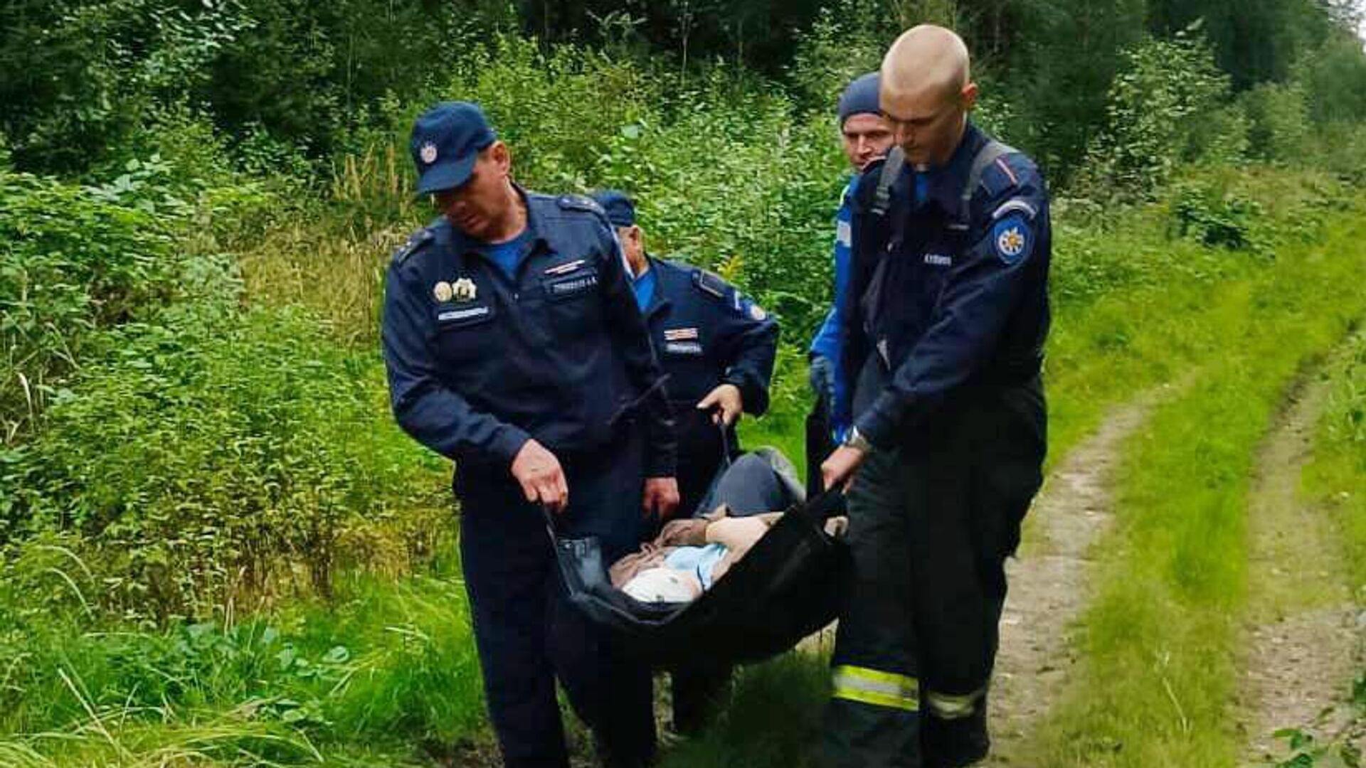 Спасатели несут 59-летнюю женщину, у которой произошел инсульт во время сбора грибов в Богородском городском округе - РИА Новости, 1920, 04.09.2025